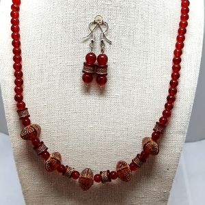 Red 18 inch Acrylic Necklace with Earrings